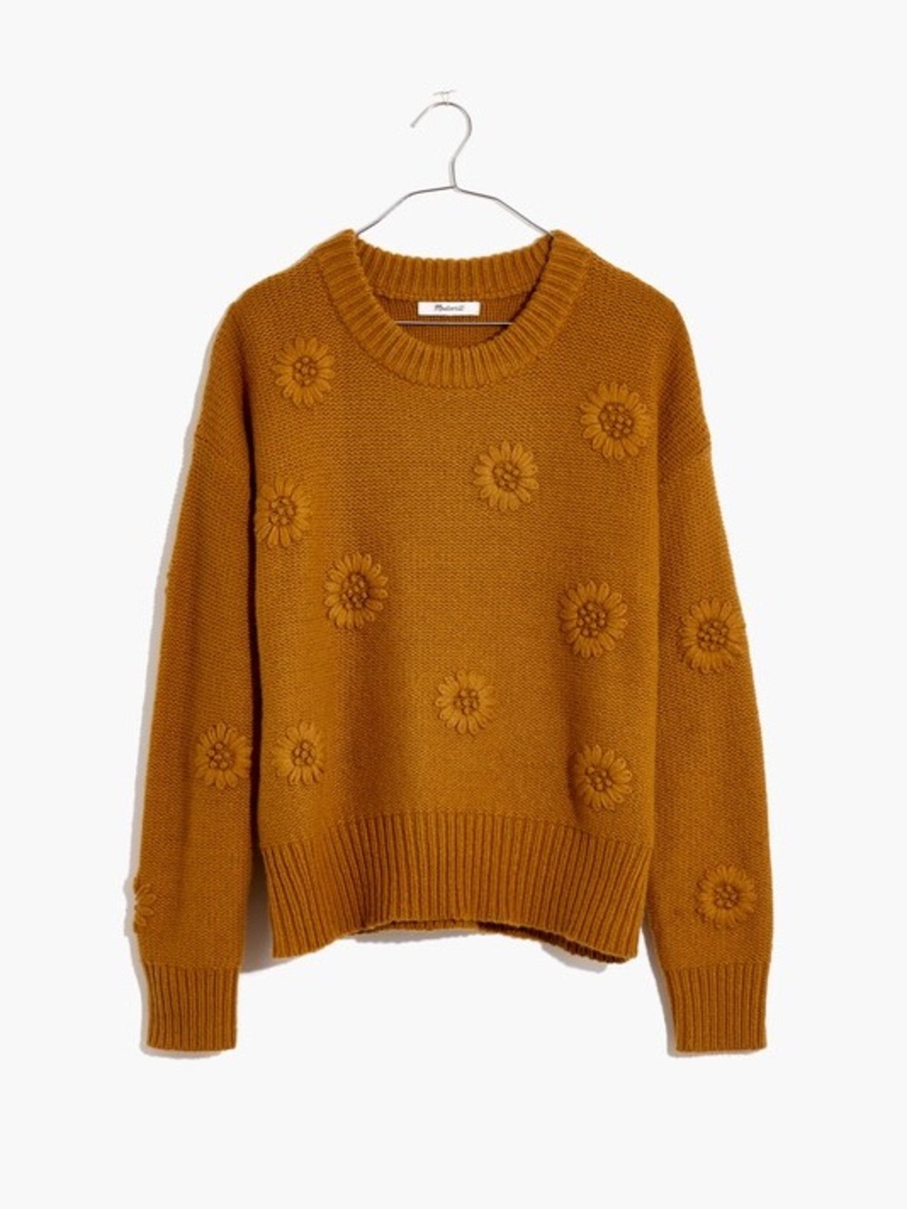 Crewneck Floral Applique Sweater in Mustard - Madewell